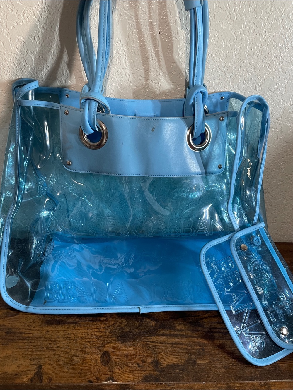 Dolce & Gabbana Light Blue Transparent Tote with Pouch